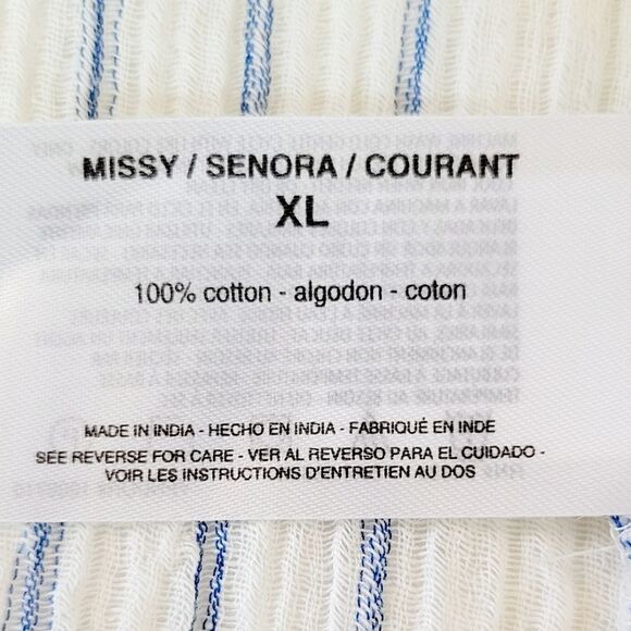 Vintage America Blues Off White & Blue Striped Two Way Neckline Blouse Size XL - Picture 8 of 9